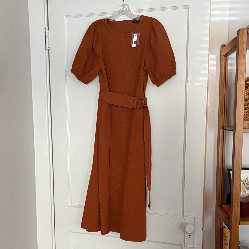 Madewell Rust Belted Midi Dress
